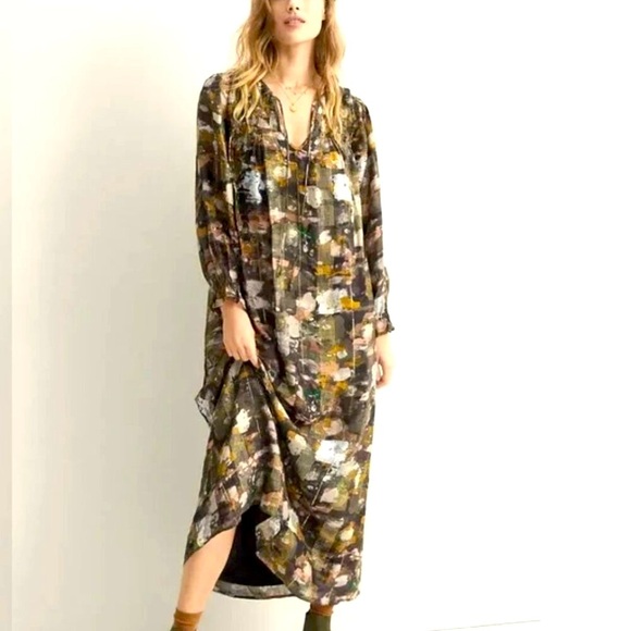 Anthropologie Dresses & Skirts - ANTHROPOLOGIE Blair GOLD Shimmer Maxi CAFTAN Dress XS $228